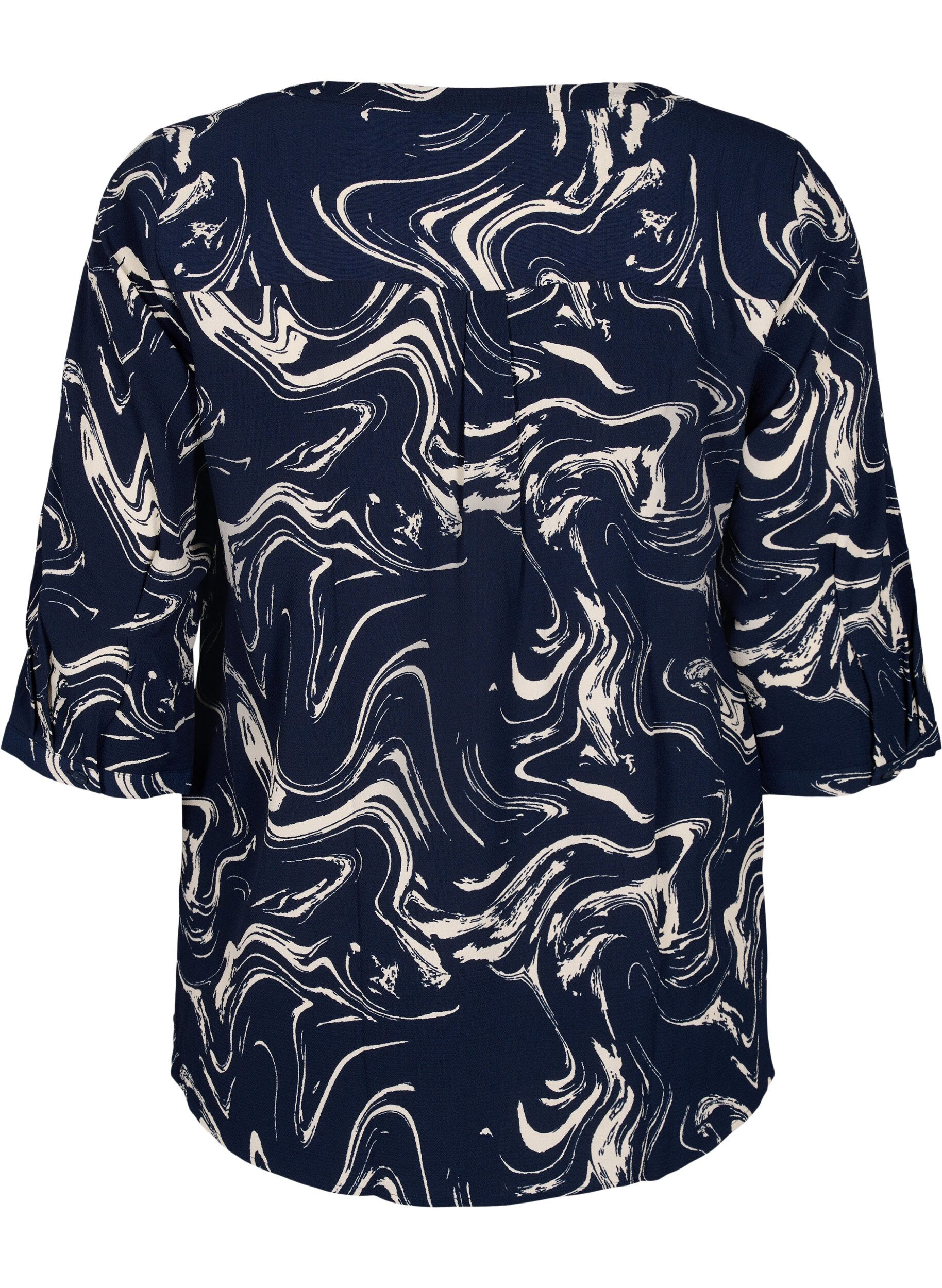 Zizzi Printet bluse med 3/4 &aelig;rmer, N. Blazer Swirl AOP, Packshot image number 1