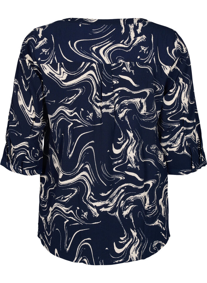 Printet bluse med 3/4 ærmer, N. Blazer Swirl AOP, Packshot image number 1