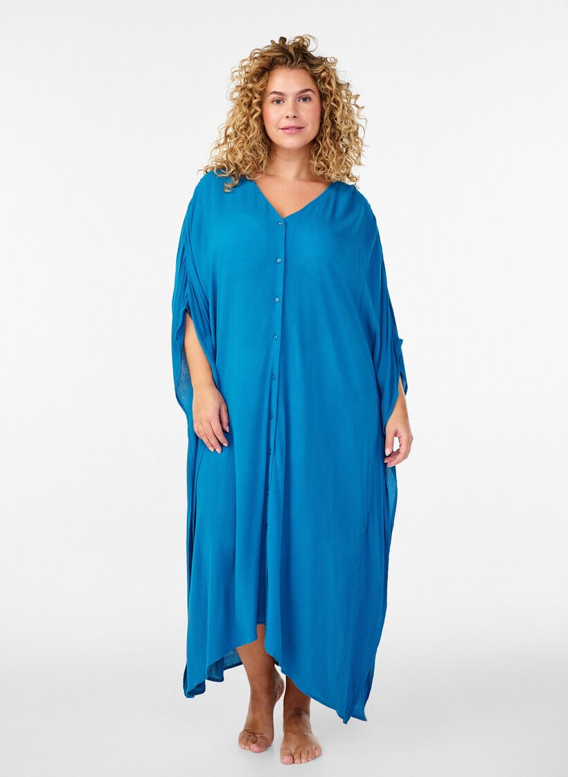 Kaftan strandkjole med knapper, Bl&aring;, Model image number 0
