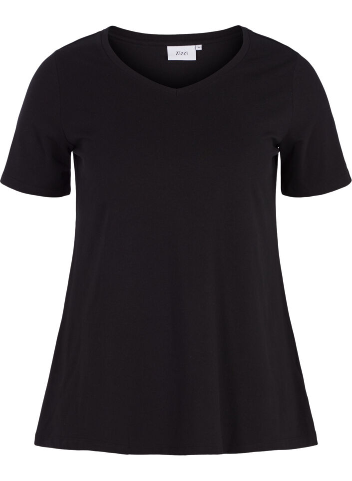 Ensfarvet basis t-shirt i bomuld, Sort, Packshot image number 0