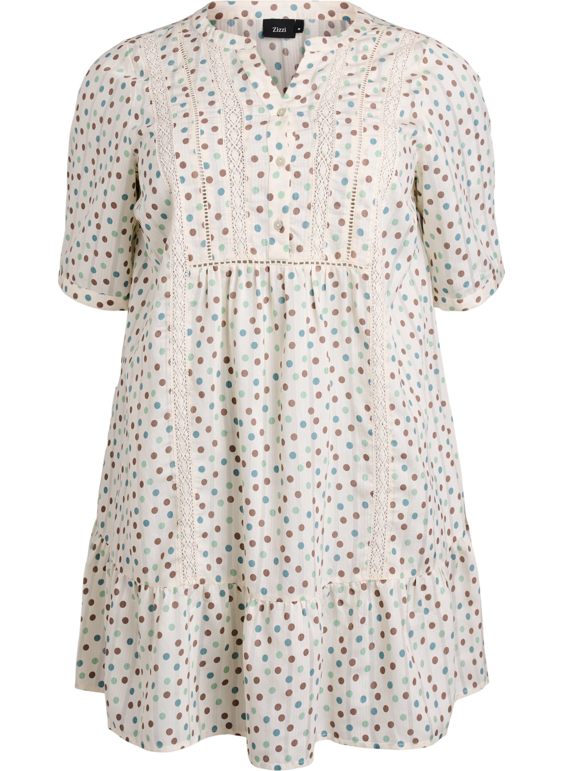 Kort viskosekjole med blondeb&aring;nd og a-snit