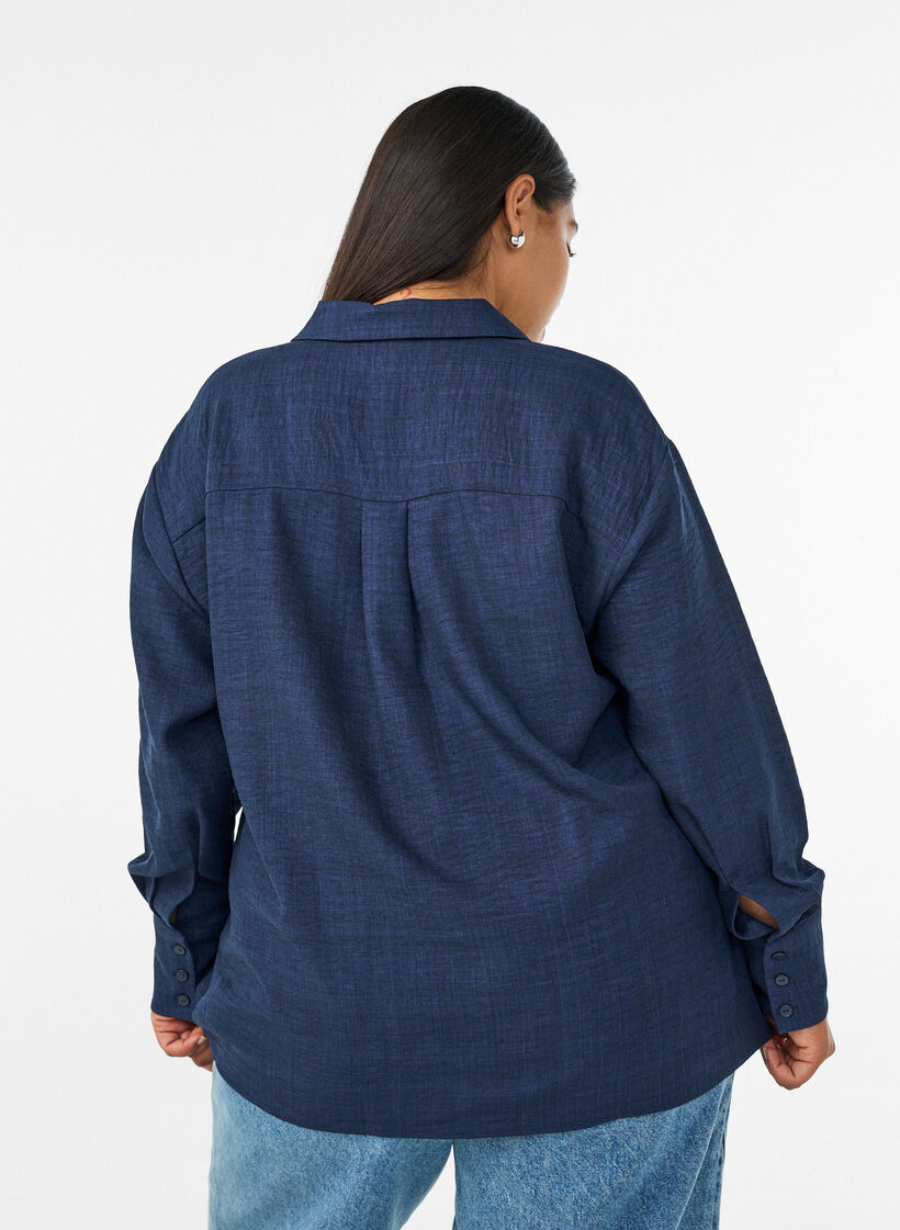 L&oslash;s skjorte med V-udsk&aelig;ring, Bl&aring;, Model image number 2