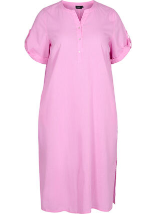 Lang skjortekjole med korte ærmer, Begonia Pink, Packshot image number 0