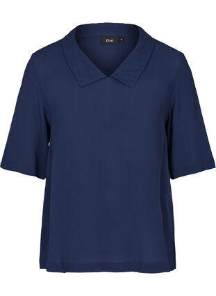 Viskose bluse med v-udskæring og krave, Navy Blazer, Packshot image number 0