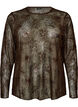 Meshbluse med blomster og pailletter, Brun, Packshot image number 0