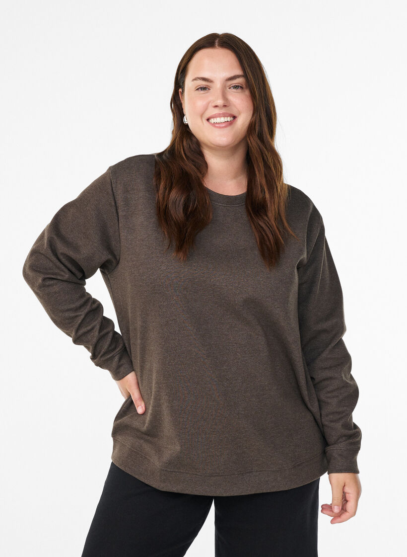 Sweatshirt med rund hals , Brun, Model image number 0