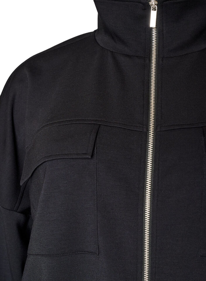 Jersey cardigan med lynl&aring;s og h&oslash;j krave, Sort, Packshot image number 2