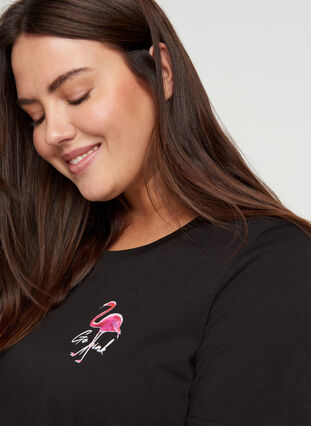 Kortærmet t-shirt med print, Black Flamingo, Model image number 2