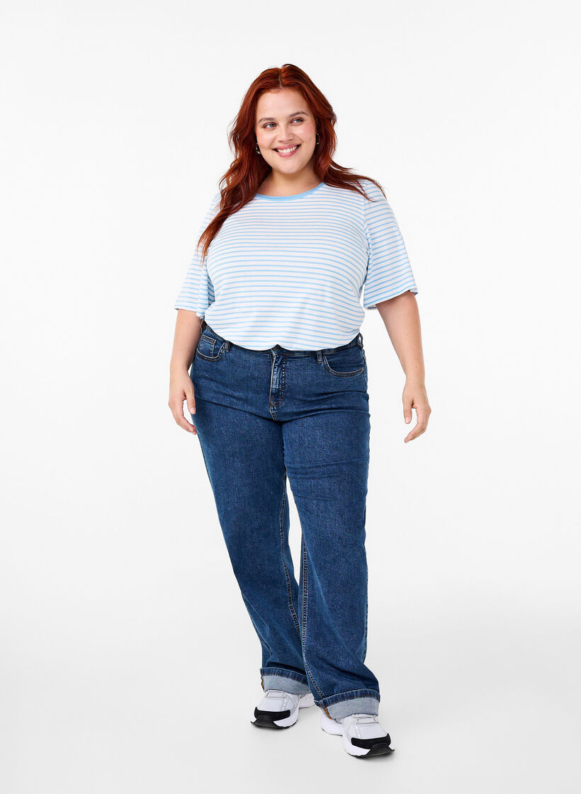 Stribet t-shirt i lyocell med rund hals, Blå, Model image number 1