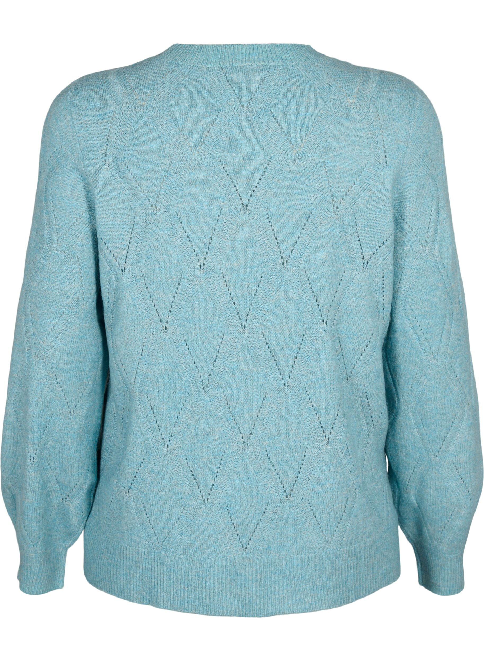 Zizzi Strikbluse med hulm&oslash;nster, Reef Waters Mel., Packshot image number 1
