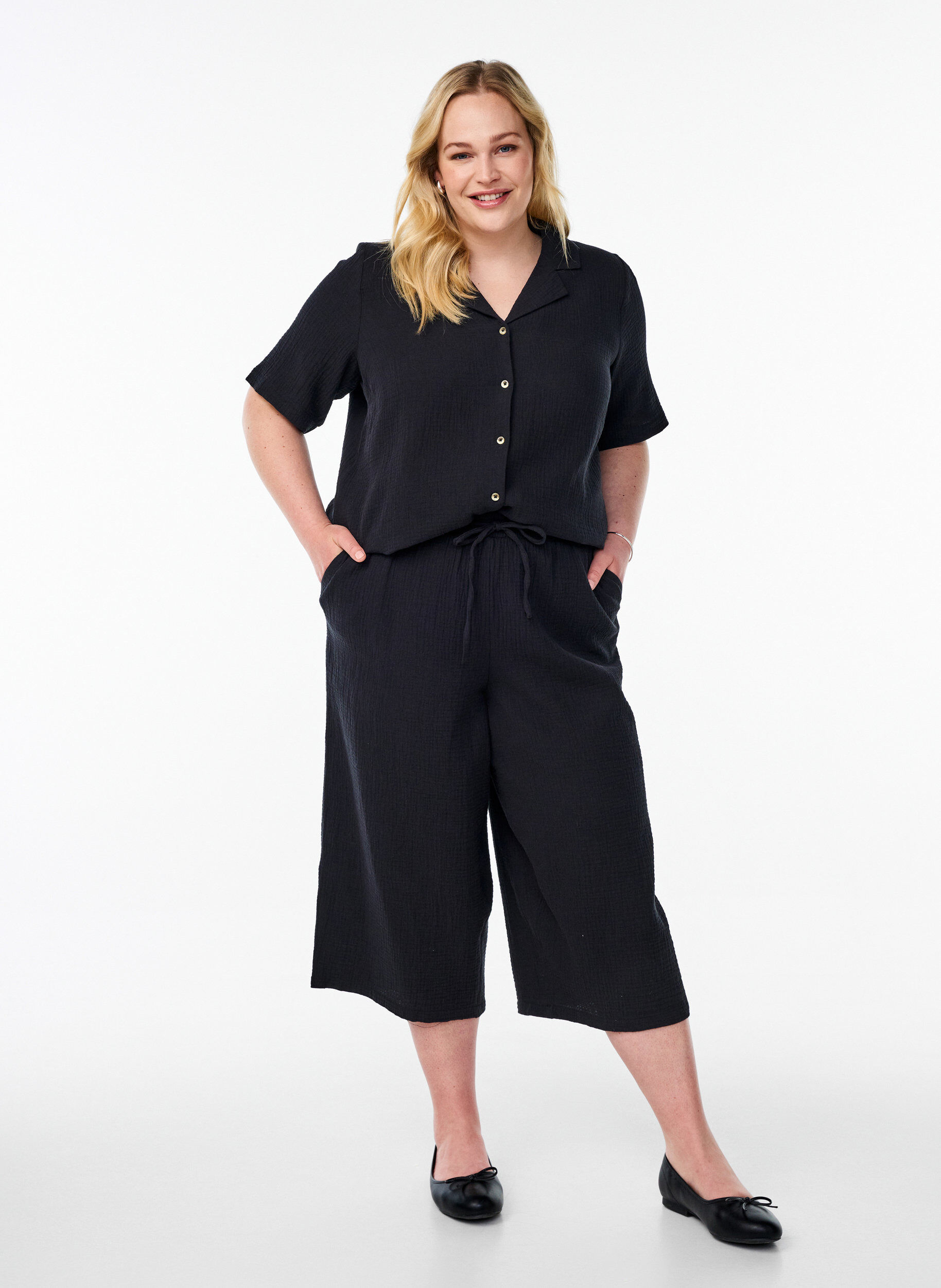 ZizziCulottebukser med h&oslash;j talje, Sort, Model image number 0