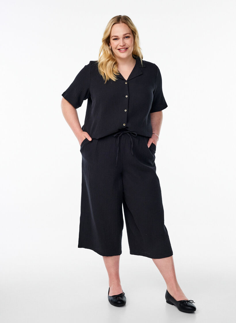 Culottebukser med h&oslash;j talje, Sort, Model image number 0