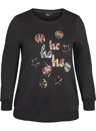 Jule sweatshirt med pailletter, Black, Packshot image number 0