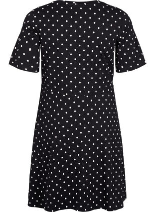 Prikket bomuldskjole med korte ærmer, Black w. White Dot, Packshot image number 1