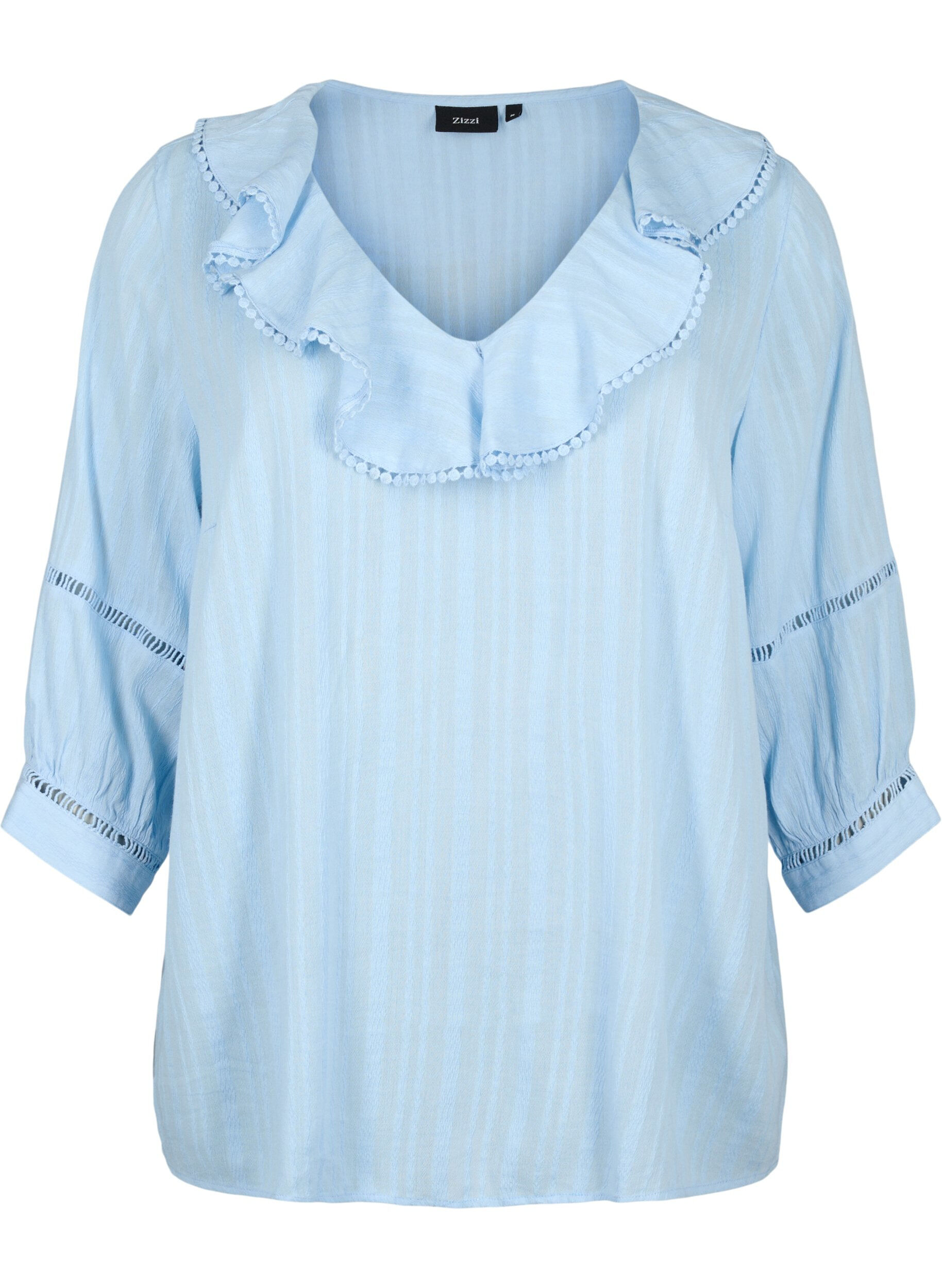 Zizzi Bluse i bomulds-viskose mix med 3/4 &aelig;rmer, Chambray Blue, Packshot image number 0