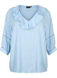 Bluse i bomulds-viskose mix med 3/4 ærmer, Chambray Blue
