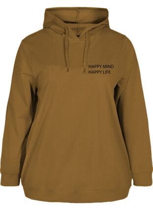 Sweatshirt med hætte og tryk, Spruce Yellow Mel., Packshot image number 0