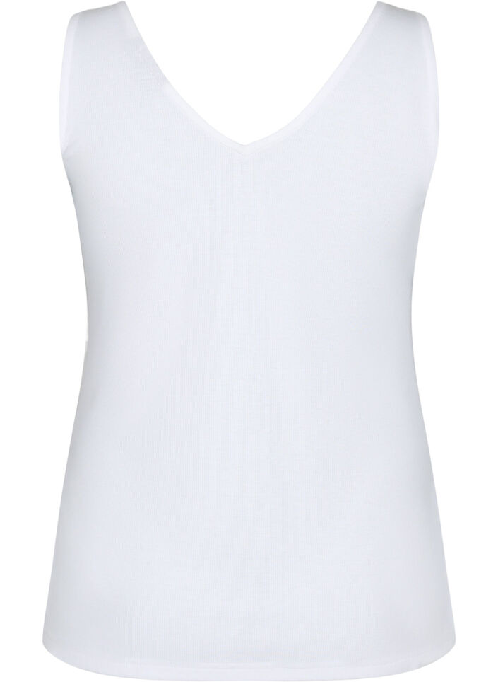 Basis top i rib med v-udskæring, Bright White, Packshot image number 1