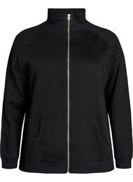 Sweatcardigan med h&oslash;j krave og lynl&aring;s, Sort