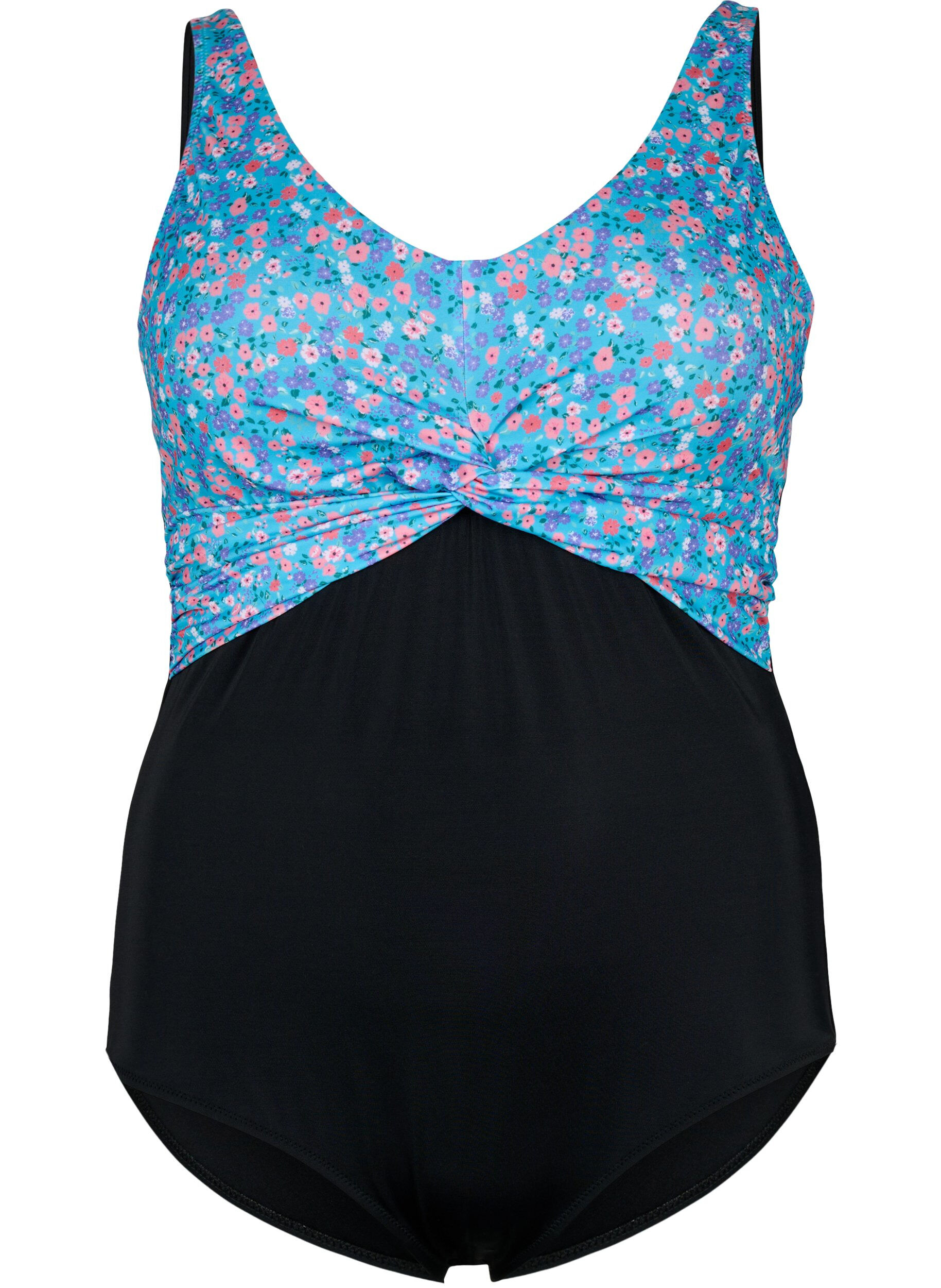 Zizzi Badedragt med b&oslash;jle og regulerbare stropper, Black Ditsy Print, Packshot image number 0