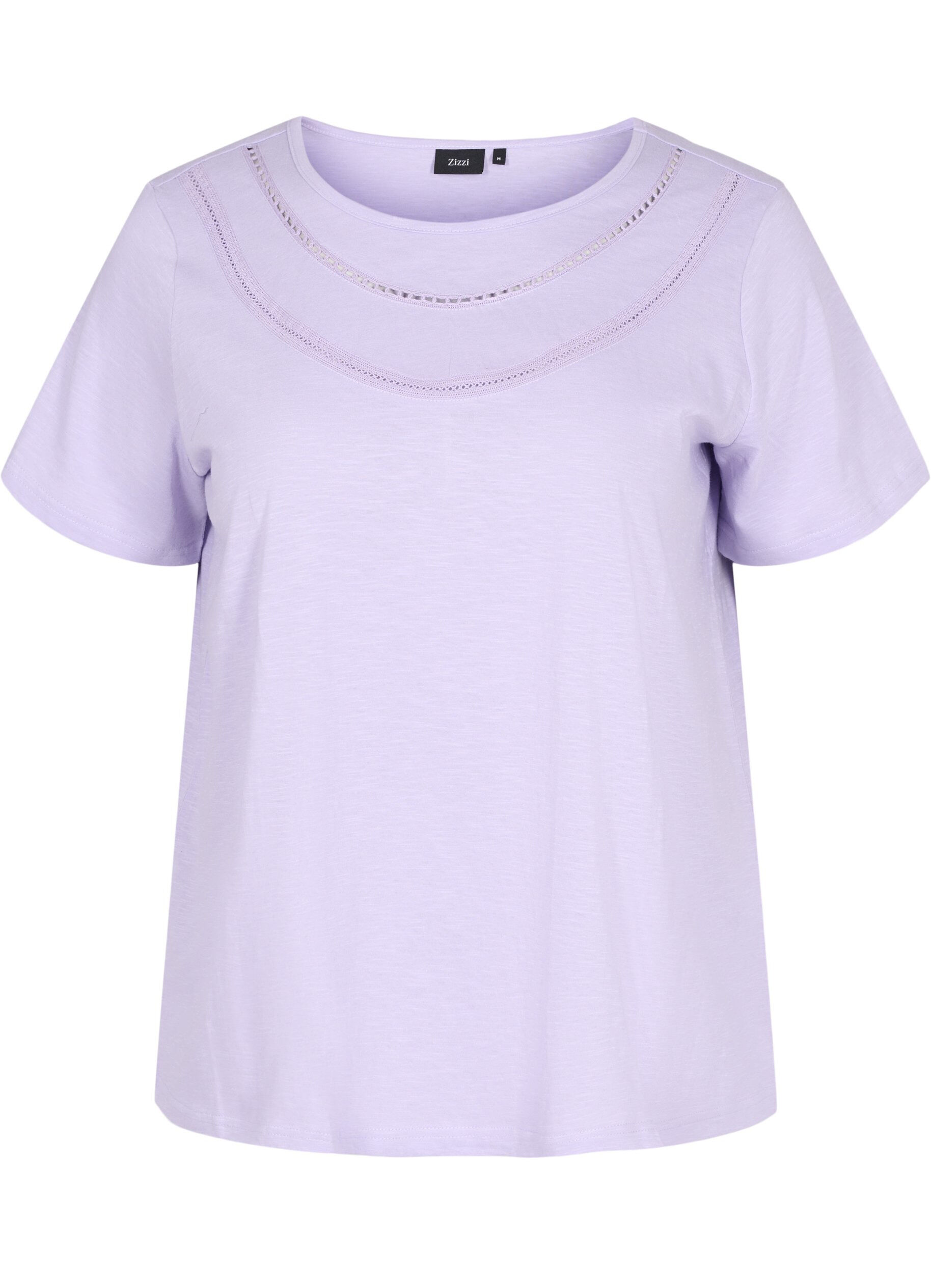 Zizzi Bomulds t-shirt med blondeb&aring;nd, Lavender, Packshot image number 0