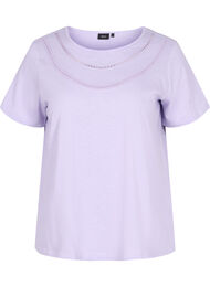 Bomulds t-shirt med blondebånd, Lavender