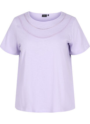 Bomulds t-shirt med blondebånd, Lavender, Packshot image number 0
