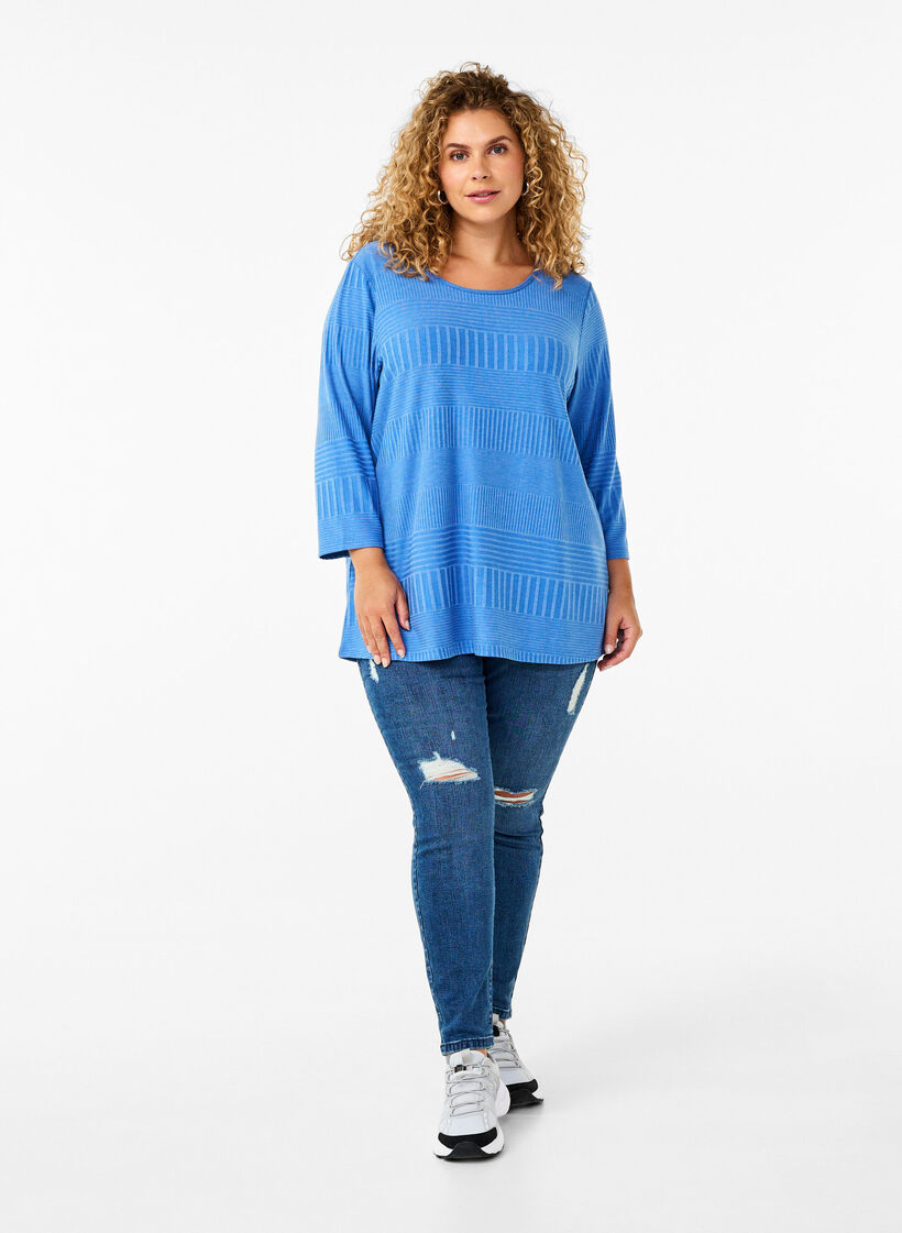 Bluse med 3/4 ærmer og stribet mønster, Princess Blue Mel., Model image number 2