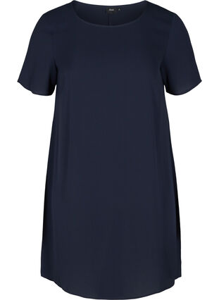 Ensfarvet kjole med korte ærmer, Night Sky, Packshot image number 0