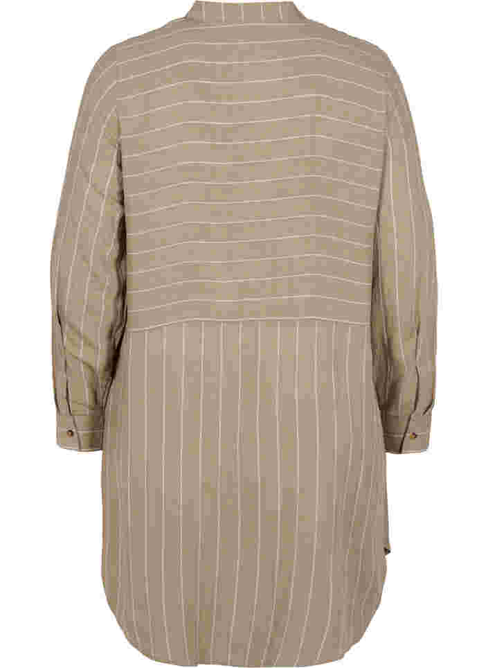 Lang stribet skjorte i viskosemix, Timber Wolf/White, Packshot image number 1