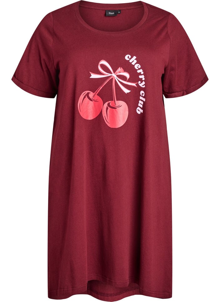 Kortærmet natkjole i økologisk bomuld, Rød, Packshot image number 0