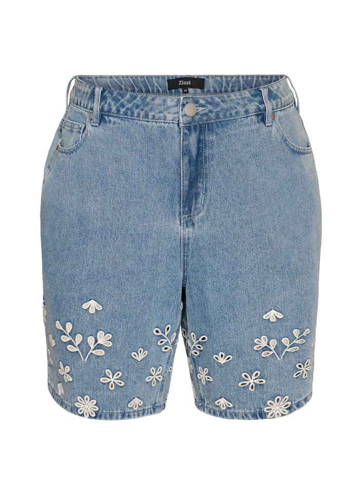 Denimshorts med broderie anglaise og h&oslash;j talje, Bl&aring;, Packshot image number 0