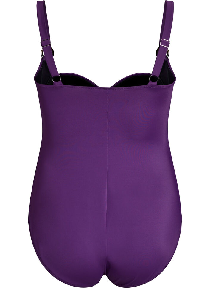Vatteret badedragt med draperinger, Lilla, Packshot image number 1