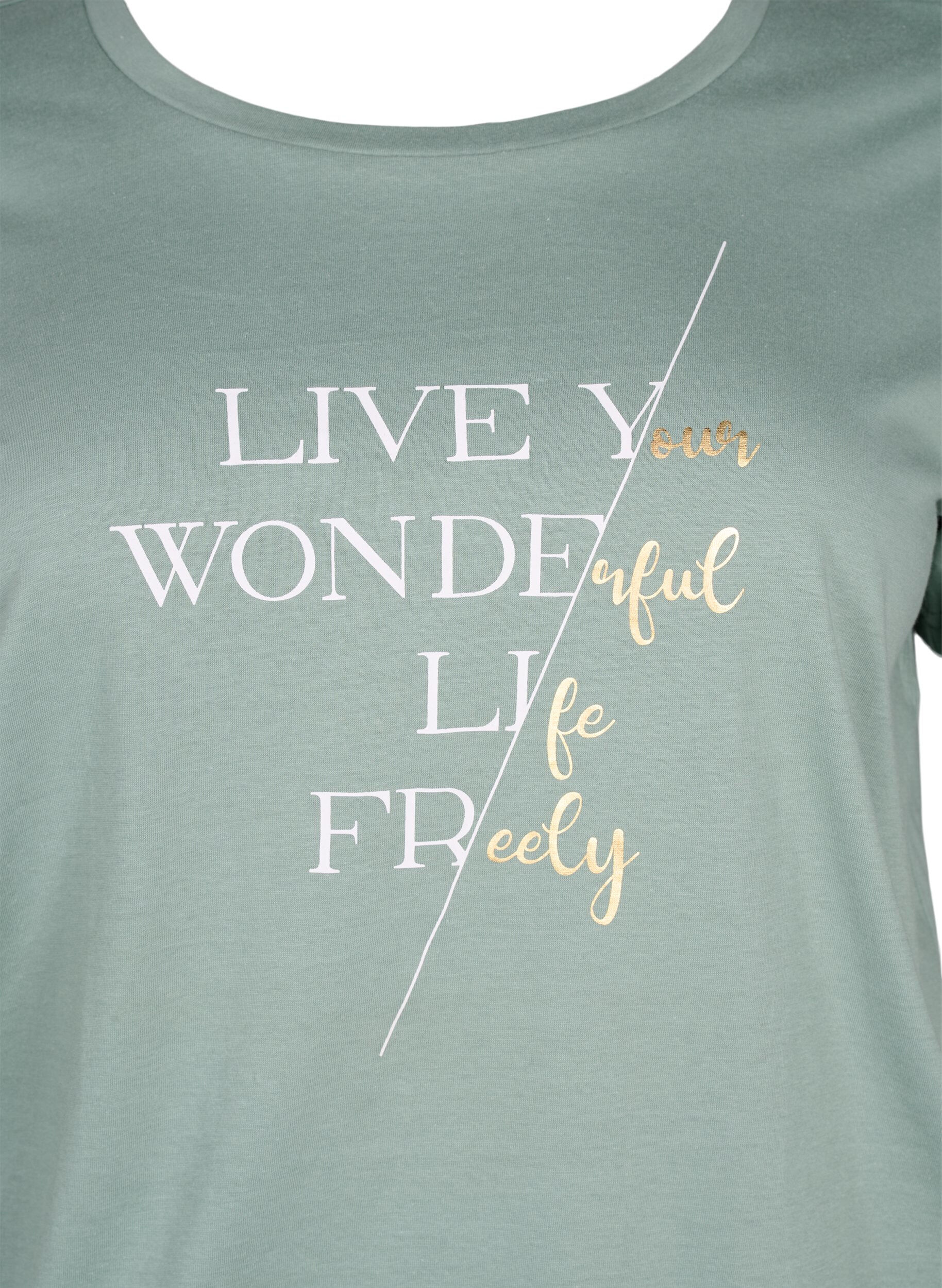 Zizzi Kort&aelig;rmet bomulds t-shirt med elastikkant, Chinois G. W. Live, Packshot image number 2