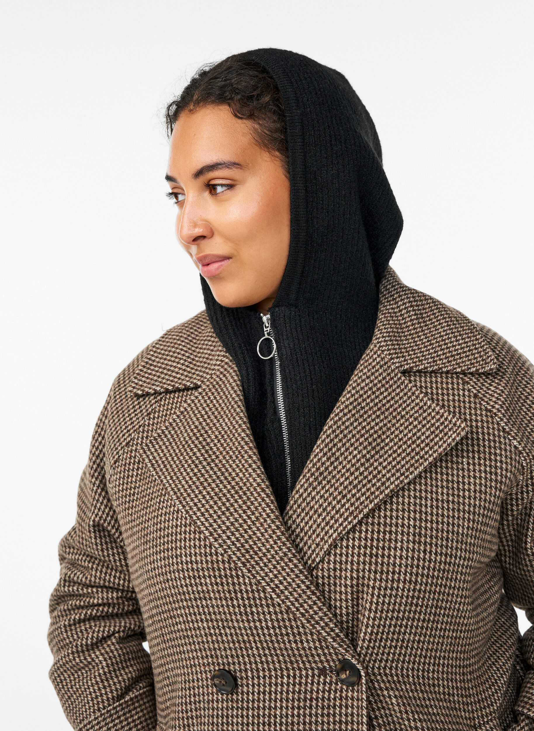 Ribstrikket balaclava med lynl&aring;s, Sort, Model