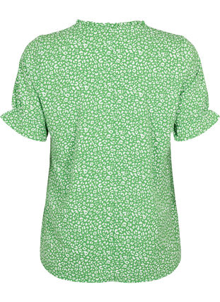 Kortærmet bluse med print, Green Ditsy, Packshot image number 1