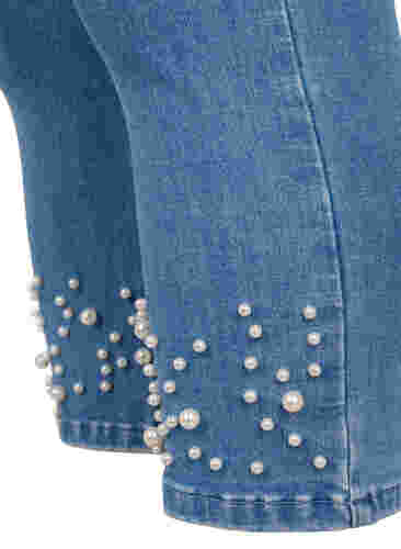 Højtaljede denim knickers med perler, Light blue denim, Packshot image number 2