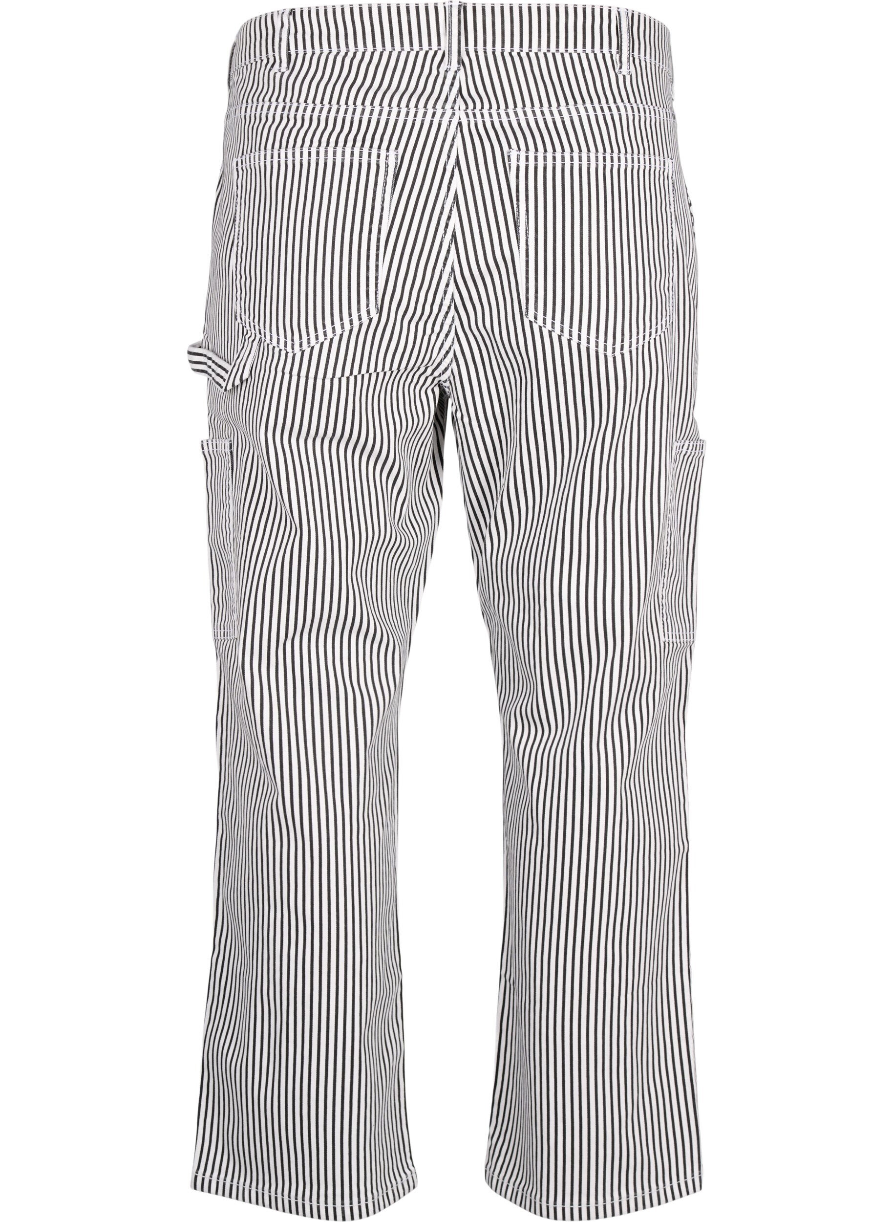 Zizzi Stribede cargo jeans med straight fit, Black White Stripe, Packshot image number 1