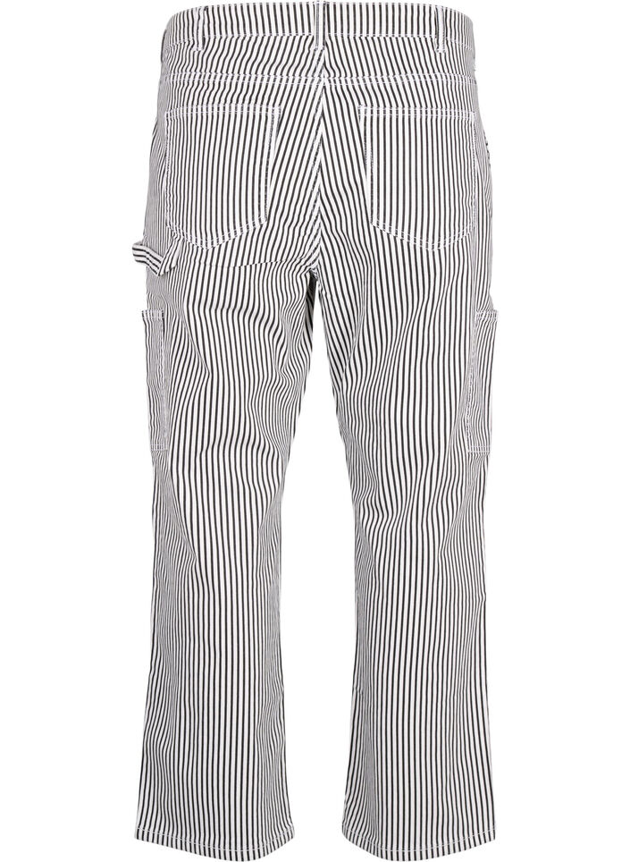 Stribede cargo jeans med straight fit, Black White Stripe, Packshot image number 1