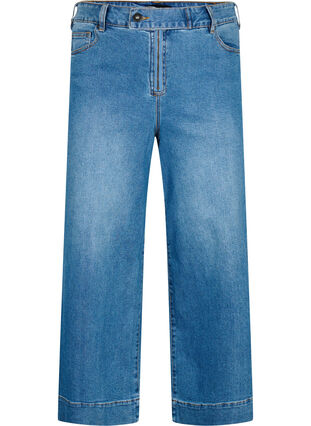 Cropped jeans med vidde, Blue denim, Packshot image number 0