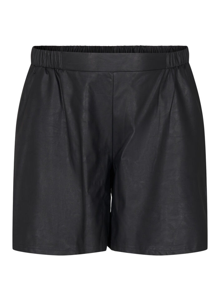 Løse shorts i imiteret læder, Black, Packshot image number 0