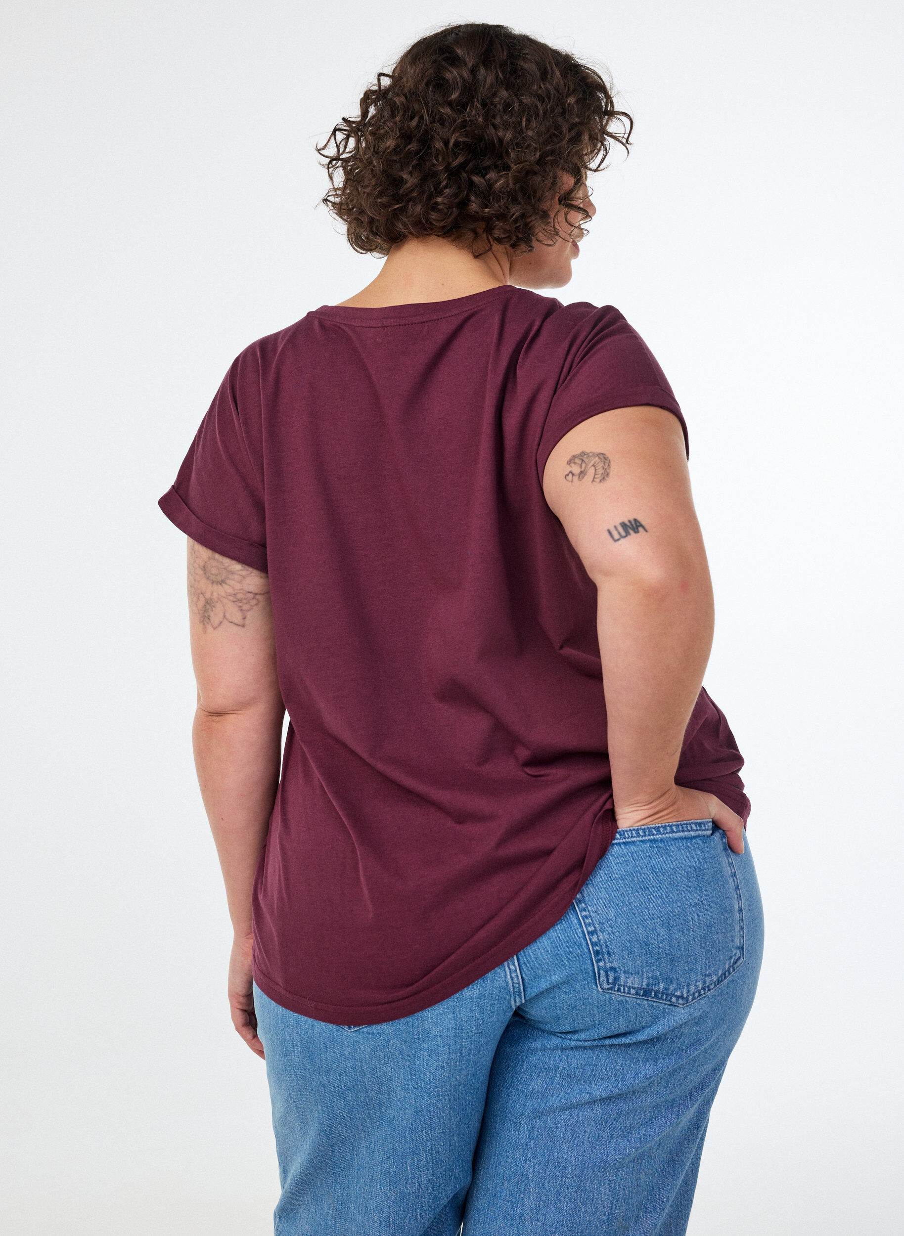ZizziKort&aelig;rmet t-shirt i bomuldsblanding, R&oslash;d, Model image number 2