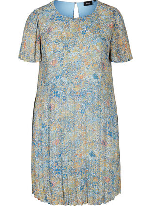 Plissé kjole med blomsterprint, Light Blue Multi AOP, Packshot image number 0