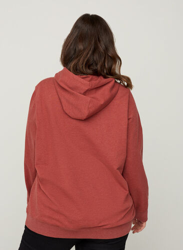 Sweatshirt med hætte og tryk, Burnt Henna Mel. , Model image number 1