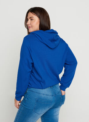 Sweatshirt med hætte og ribkanter, Deep Blue , Model image number 1