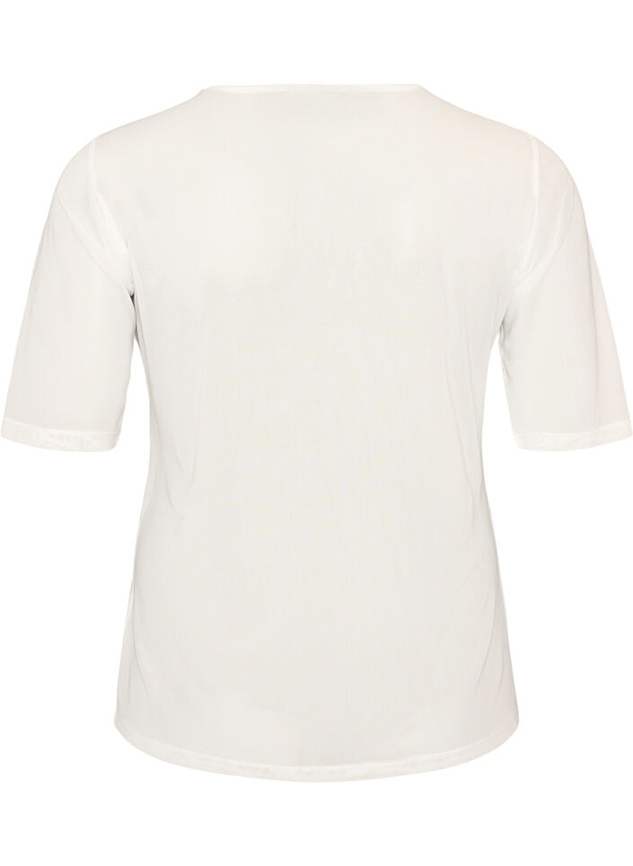 Meshbluse med korte &aelig;rmer og rund hals, Vanilla, Packshot image number 1