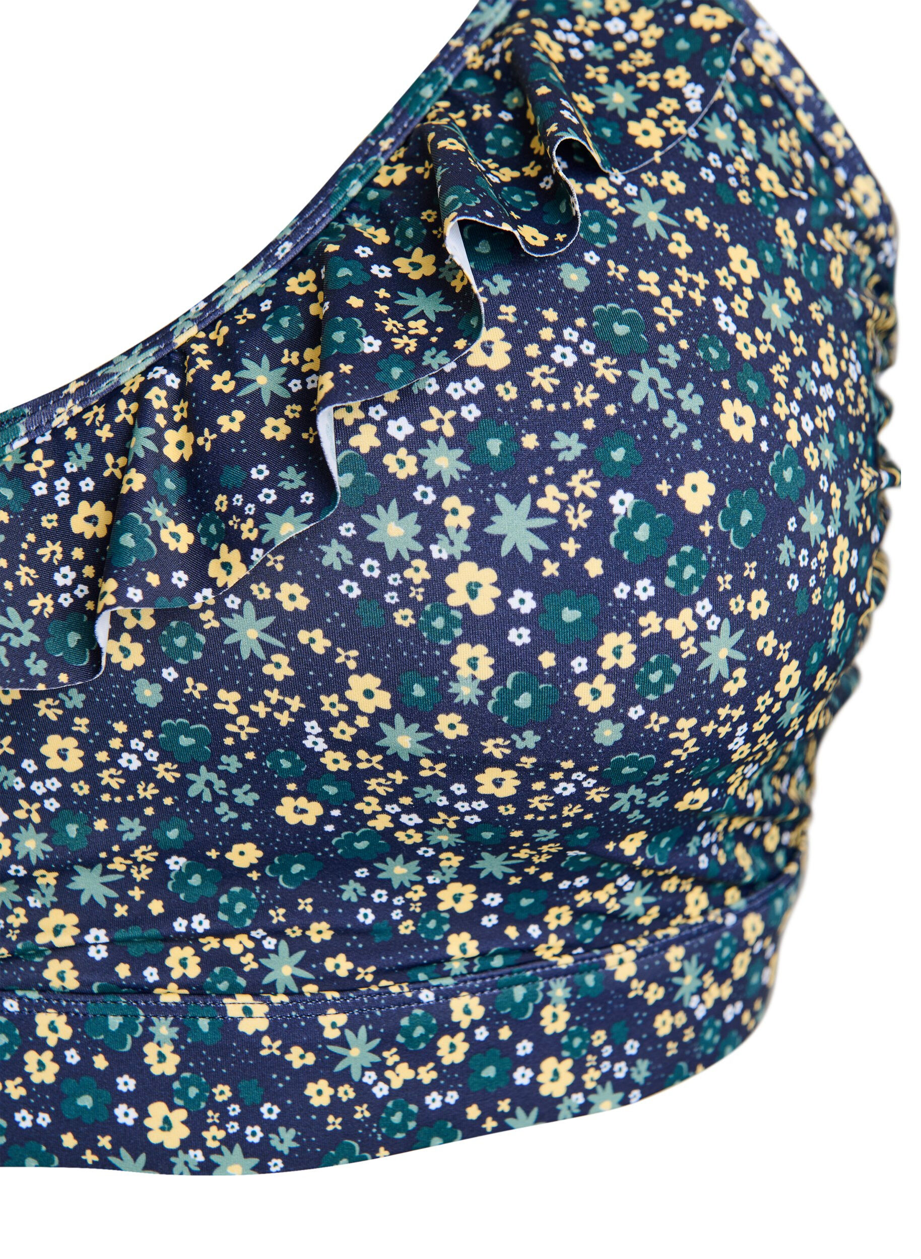 ZizziBlomstret bikini bh med fl&aelig;sedetaljer, Bl&aring;, Packshot image number 2
