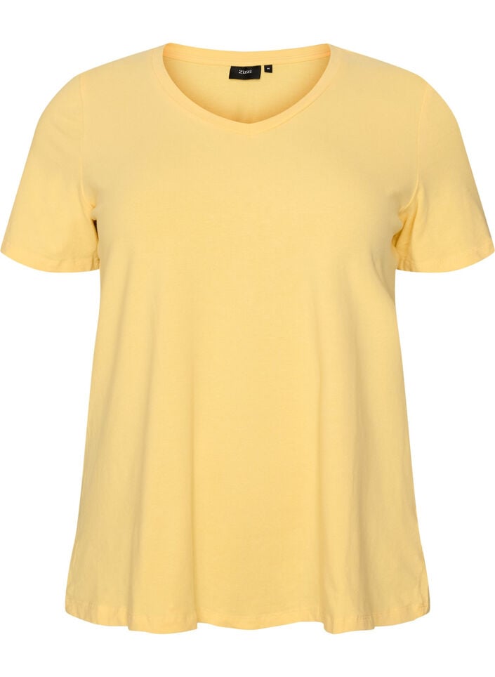 Ensfarvet basis t-shirt i bomuld, Gul, Packshot image number 0