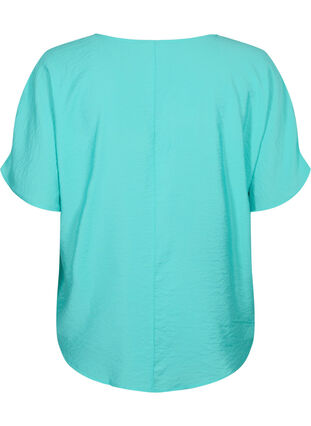 Kortærmet viskose bluse med v-hals, Turquoise, Packshot image number 1