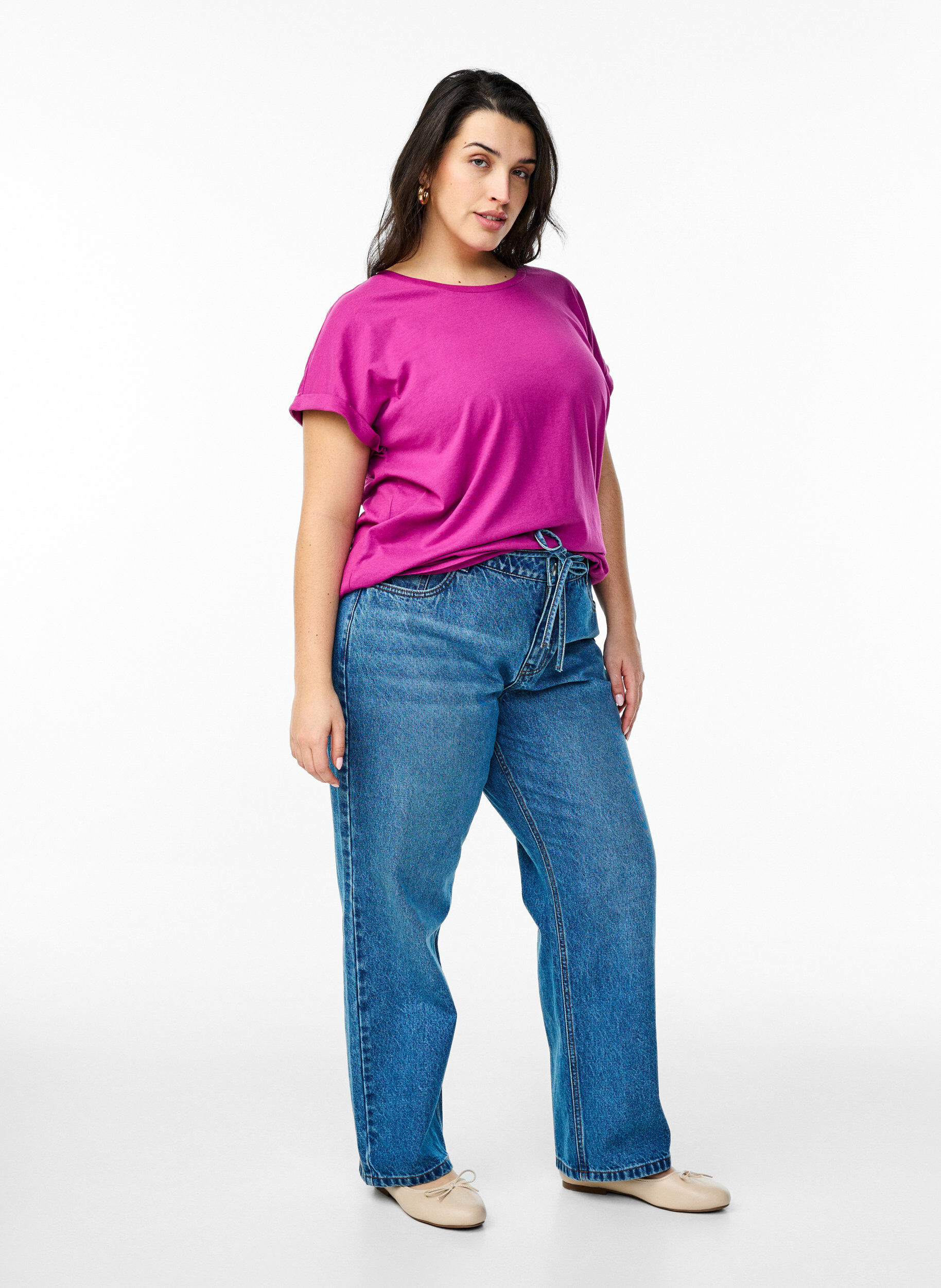 ZizziKort&aelig;rmet t-shirt i bomuldsblanding, Lilla, Model image number 1